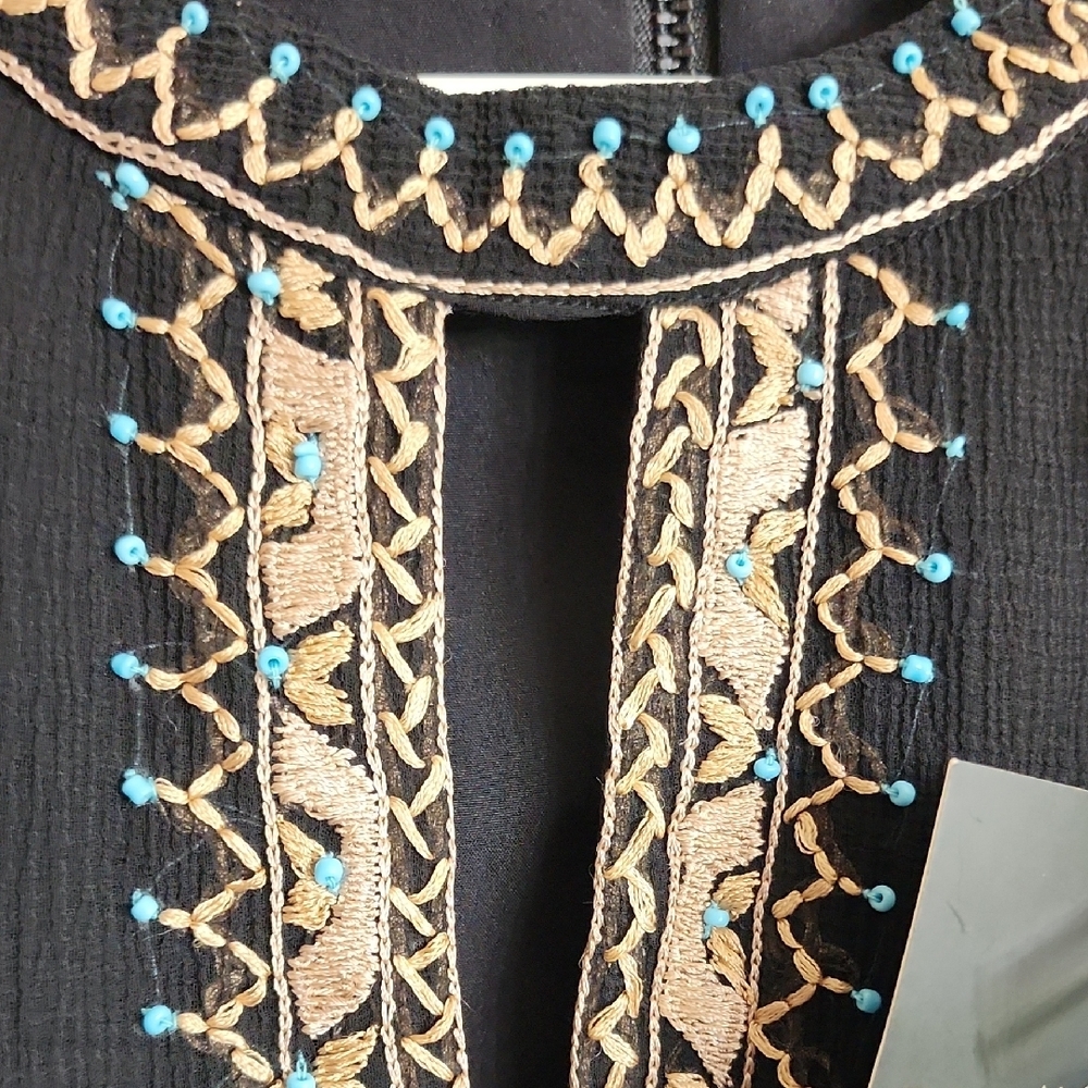 $498 Nanette Lepore Black Chiffon Dress with Cream Embroidery - Picture 5 of 12